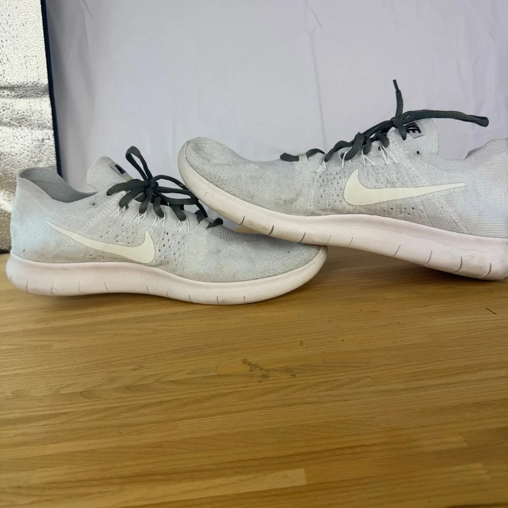 Nike Free RN Flyknit 2017 Running Shoes Mens Size 12 White Pure Platinum Grey